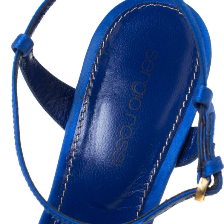 مملوكة مسبقًا Sergio Rossi Blue Sequin Embellished Ankle Strap Platform Sandals Size 37.5