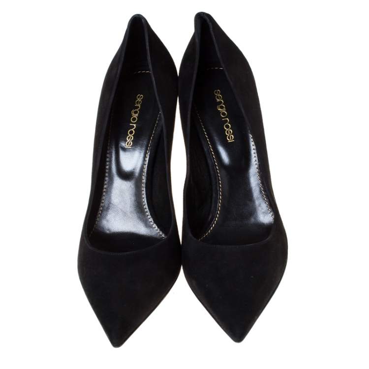 Pre Owned Sergio Rossi Black Suede Pointed Toe Pumps Size 39.5