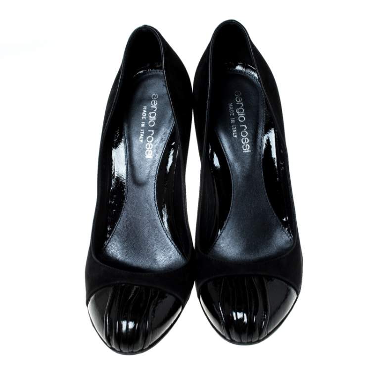 Pre Owned Sergio Rossi Black Suede And Patent Leather Cap Toe Pumps Size 35