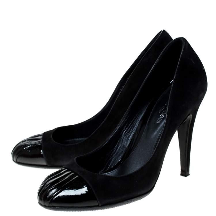 Pre Owned Sergio Rossi Black Suede And Patent Leather Cap Toe Pumps Size 35