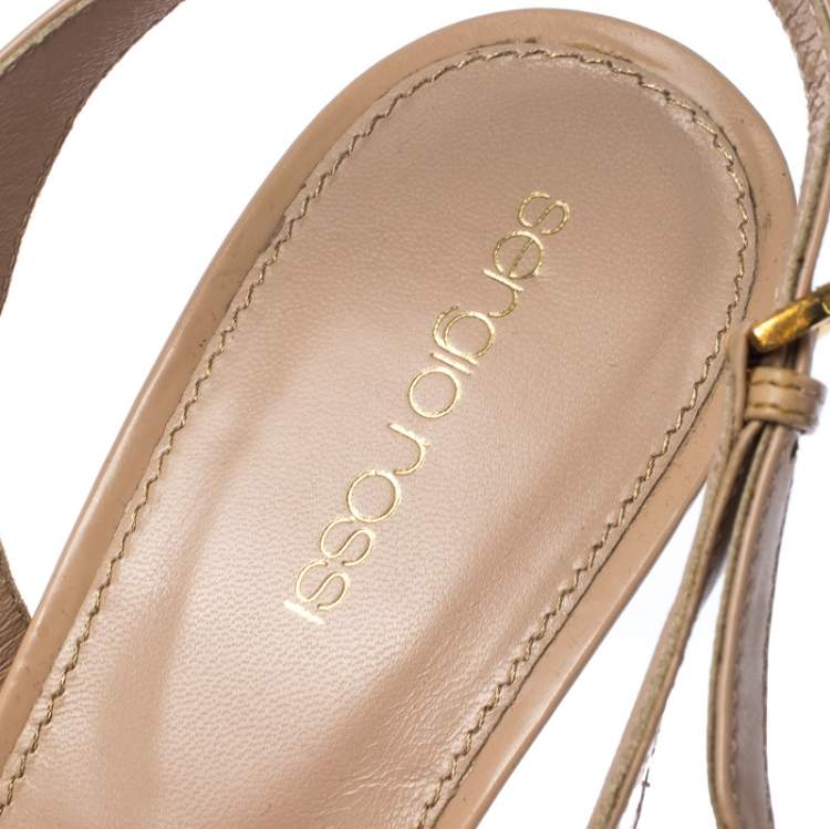 Pre Owned Sergio Rossi Beige Patent Leather Peep Toe Ankle Strap Platform Sandals 42