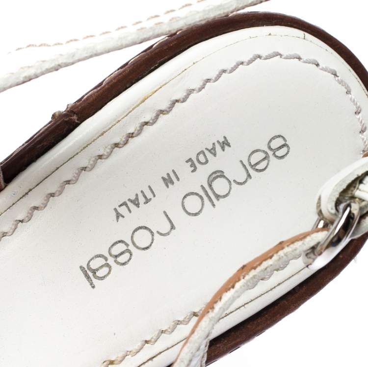 Pre Owned  Sergio Rossi White Leather Slingback Wedge Sandals Size 37