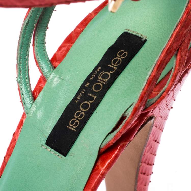 Pre Owned Sergio Rossi Pink Python Leather Ankle Strap Platform Sandals Size 37