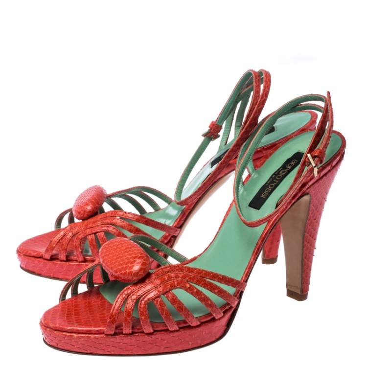 Pre Owned Sergio Rossi Pink Python Leather Ankle Strap Platform Sandals Size 37