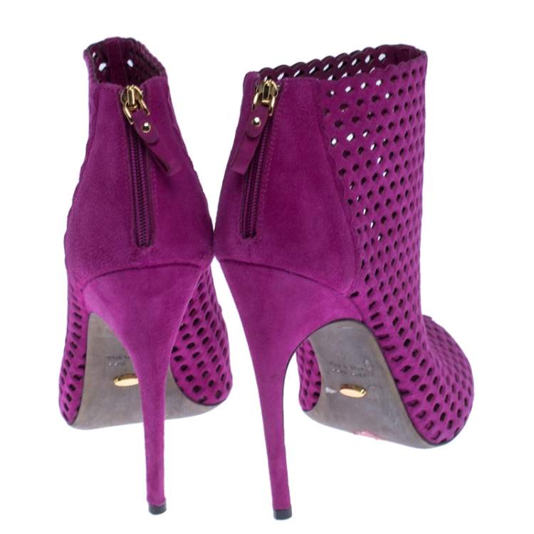 Pre Owned Sergio Rossi Purple Suede Cut Out Ankle Booties Size 41