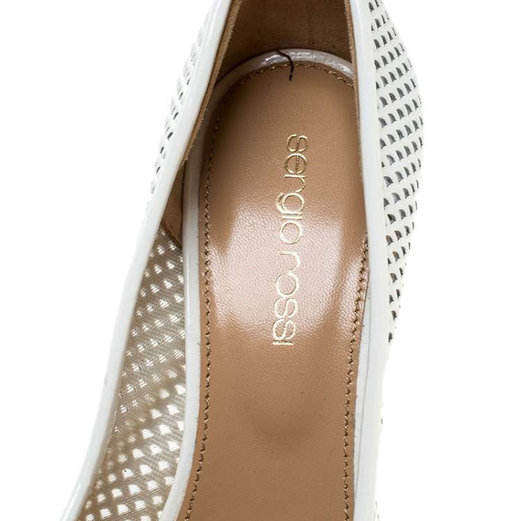 مملوكة مسبقًا Sergio Rossi White Lasercut Leather Peep Toe Pumps Size 34