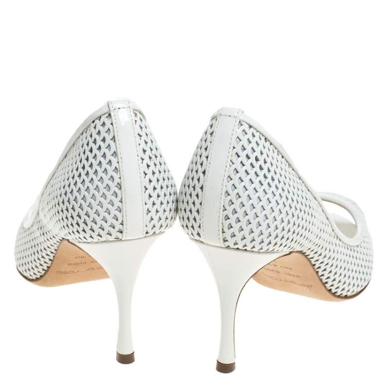 مملوكة مسبقًا Sergio Rossi White Lasercut Leather Peep Toe Pumps Size 34