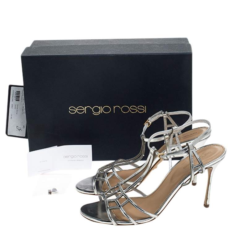 Pre Owned Sergio Rossi Metallic Silver Strappy Sandals Size 40