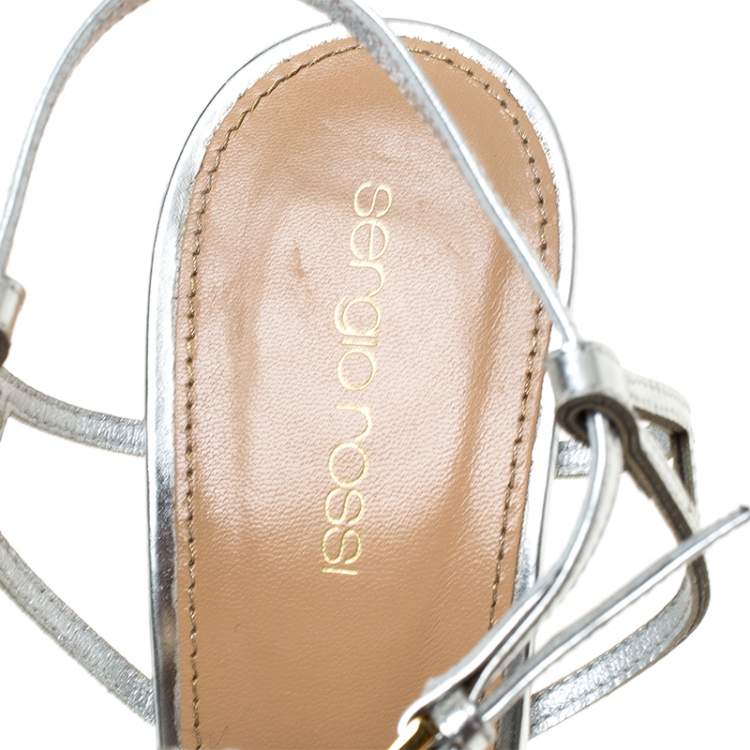 Pre Owned Sergio Rossi Metallic Silver Strappy Sandals Size 40