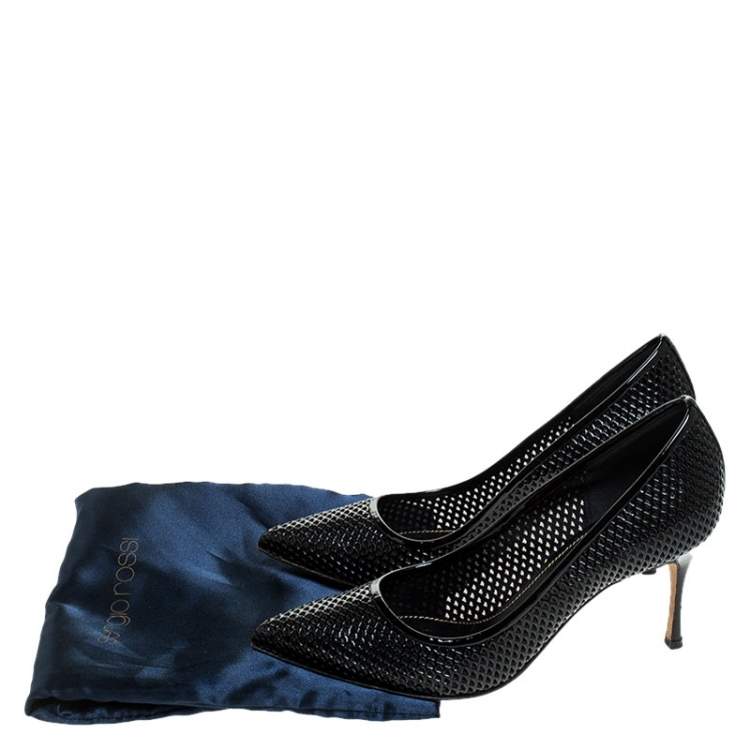 Pre Owned Sergio Rossi Black Lazer Cut Patent Leather Pointed Toe Pumps Size 36