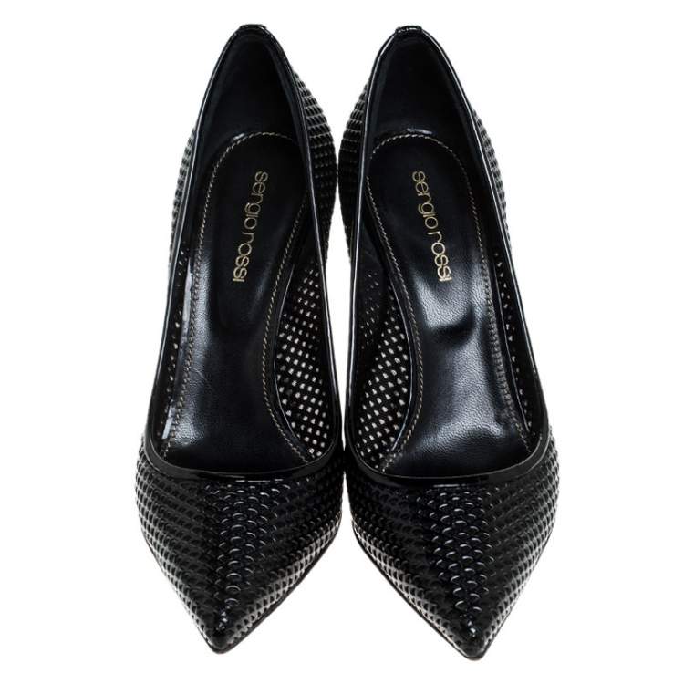 Pre Owned Sergio Rossi Black Lazer Cut Patent Leather Pointed Toe Pumps Size 36