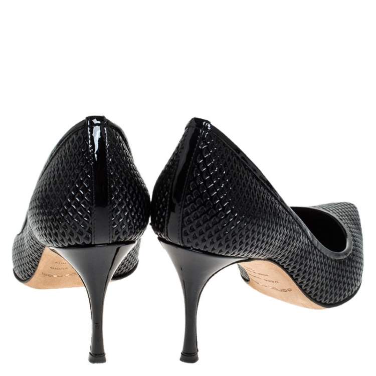Pre Owned Sergio Rossi Black Lazer Cut Patent Leather Pointed Toe Pumps Size 36