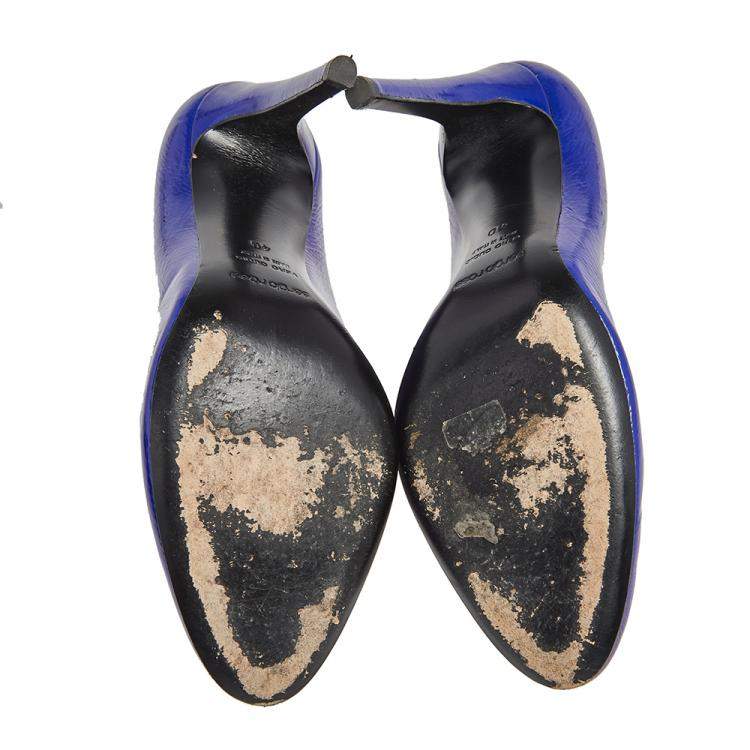 مملوكة مسبقًا Sergio Rossi Electric Blue Patent Leather Round Toe Pumps Size 40
