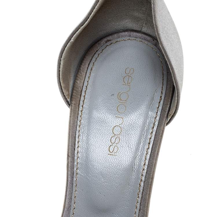 Pre Owned Sergio Rossi Grey Satin Crystal Embellished Peep Toe Pumps Size 38