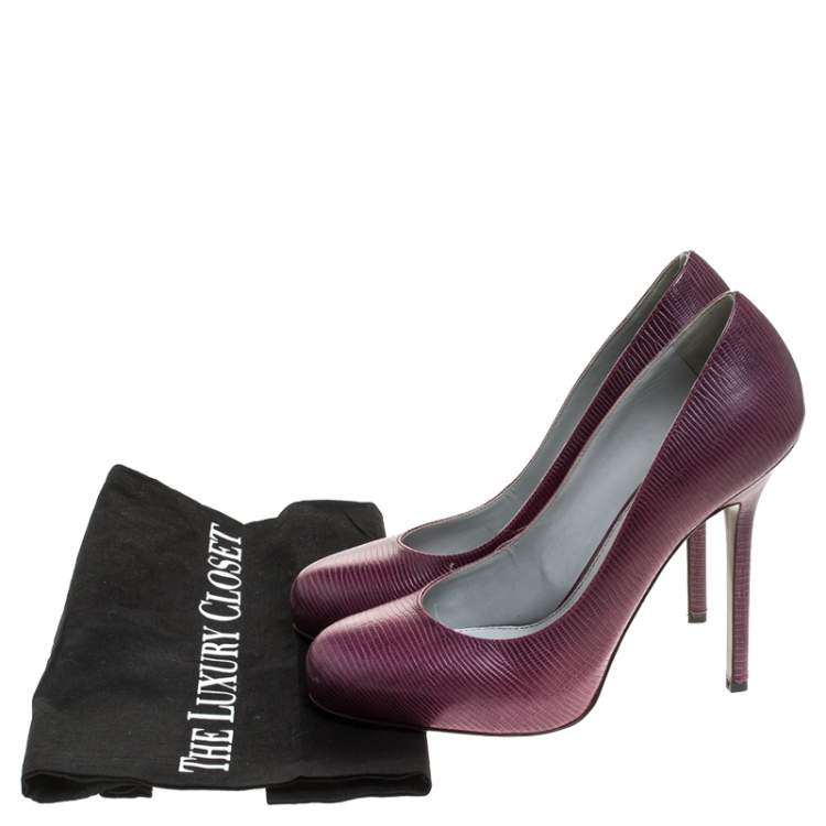 Pre Owned Sergio Rossi Pink Embossed Leather Platform Pumps Size 38.5