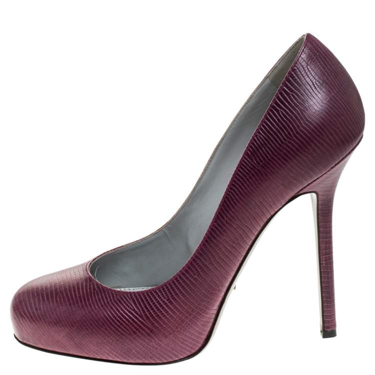 Pre Owned Sergio Rossi Pink Embossed Leather Platform Pumps Size 38.5
