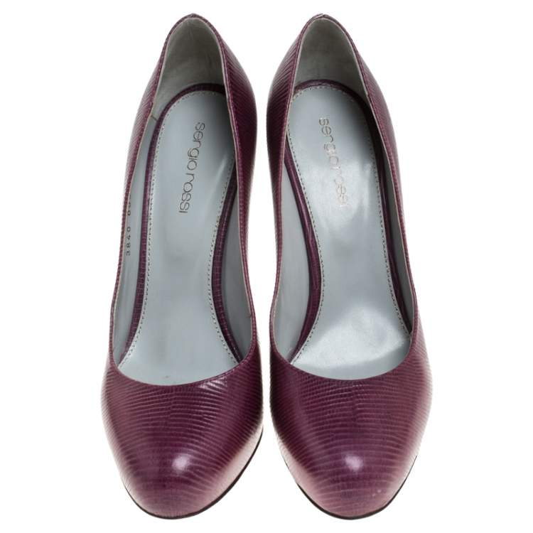 Pre Owned Sergio Rossi Pink Embossed Leather Platform Pumps Size 38.5