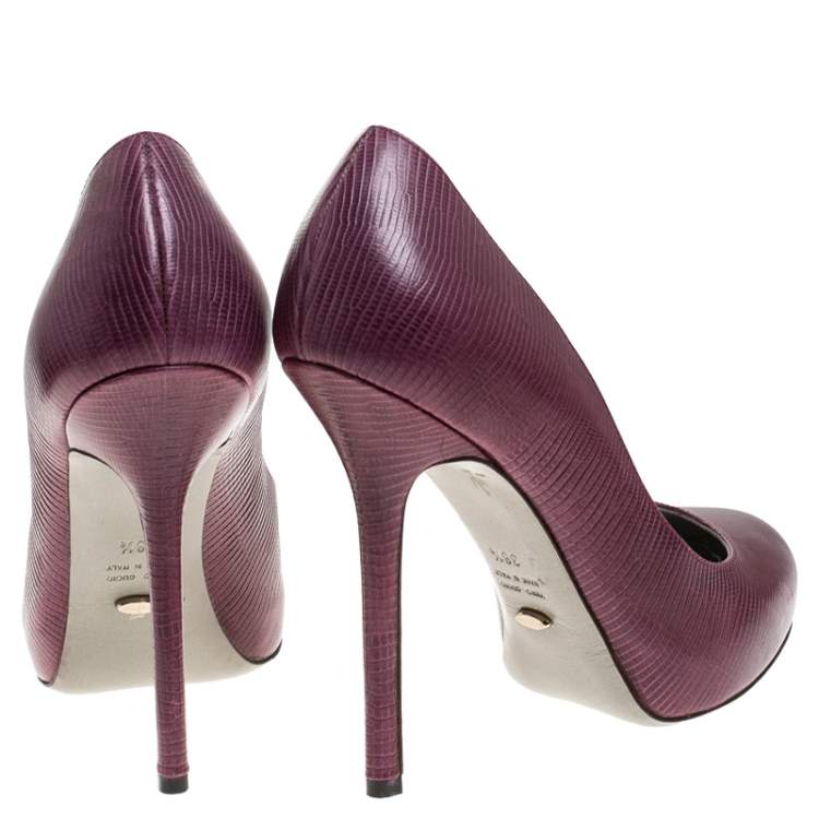 Pre Owned Sergio Rossi Pink Embossed Leather Platform Pumps Size 38.5