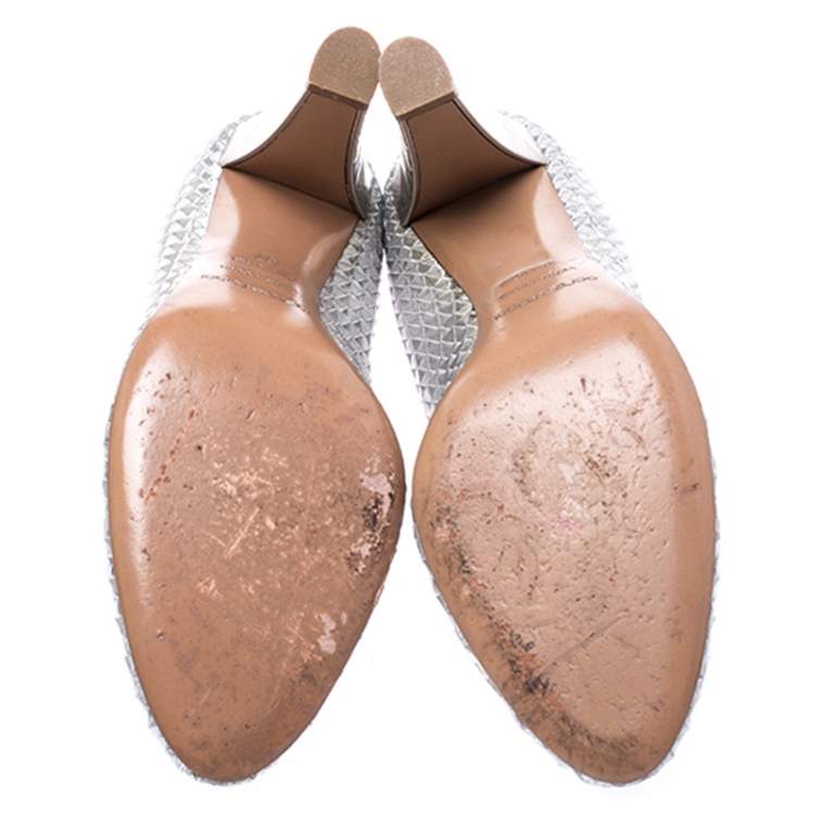 مملوكة مسبقًا Sergio Rossi Silver Metallic Holographic Leather Pumps Size 37