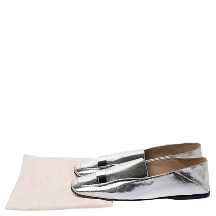 Pre Owned Sergio Rossi Silver Metallic Leather SR1 Loafers Size 41