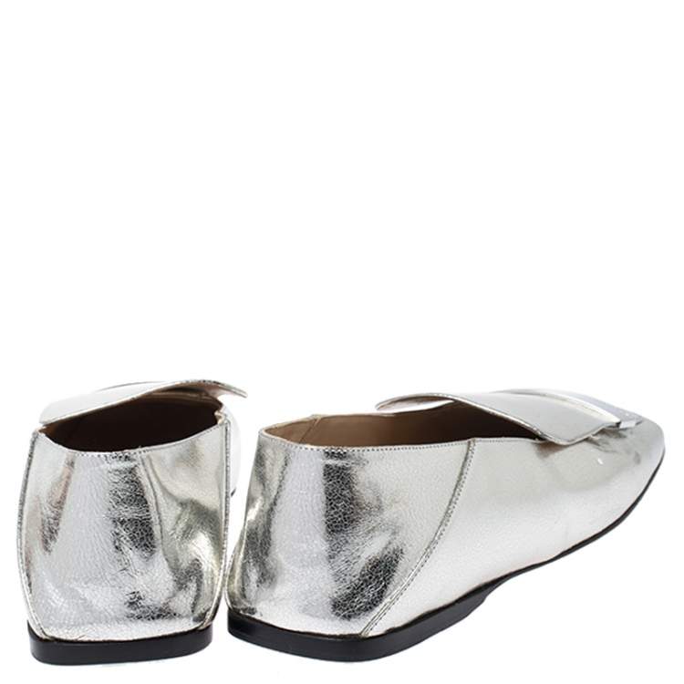 Pre Owned Sergio Rossi Silver Metallic Leather SR1 Loafers Size 41