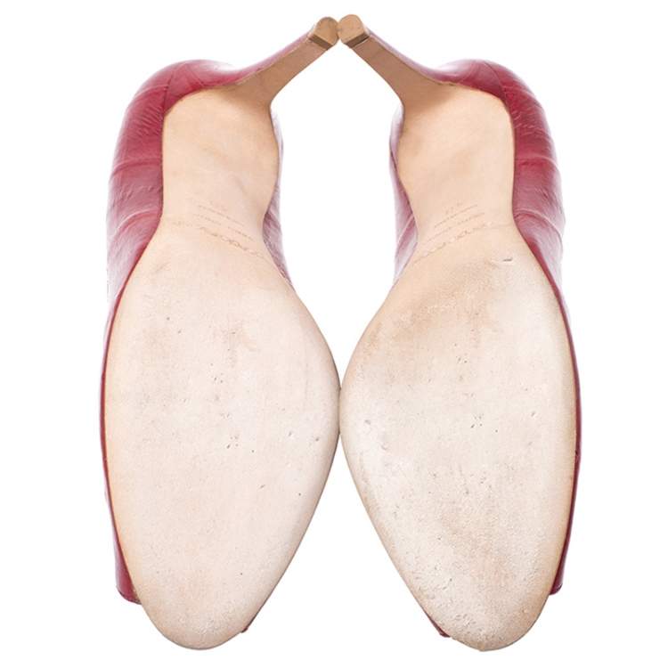 مملوكة مسبقًا Sergio Rossi Red Leather Peep Toe Pumps Size 40
