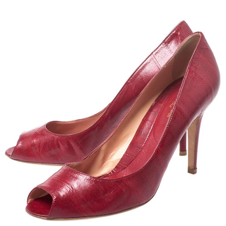مملوكة مسبقًا Sergio Rossi Red Leather Peep Toe Pumps Size 40