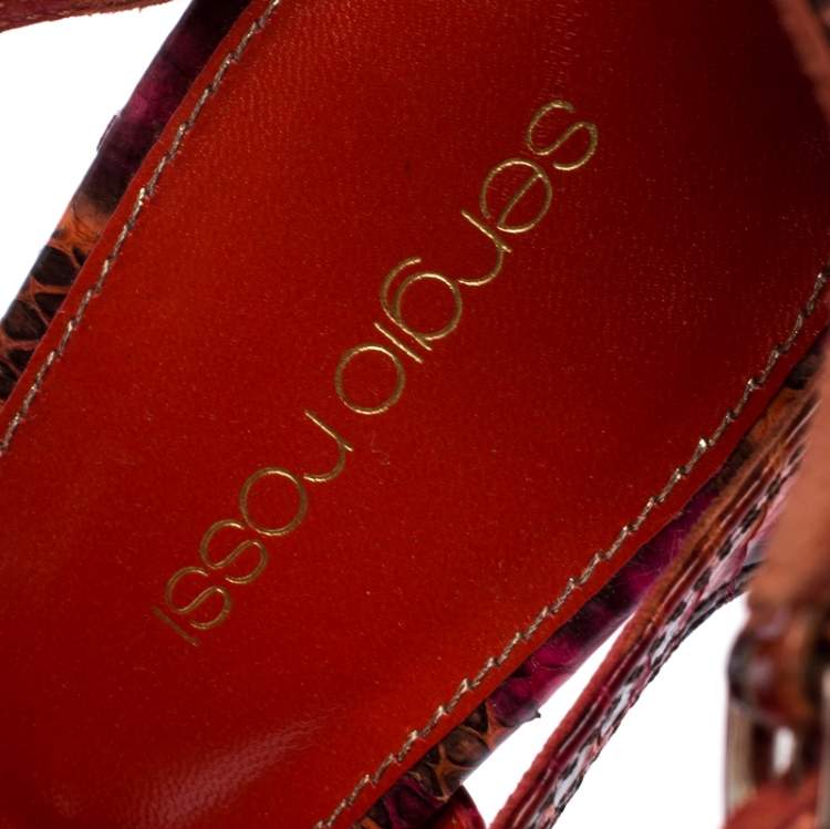 Pre Owned Sergio Rossi Multicolor Snakeskin Peep Toe Cage Sandals Size 38