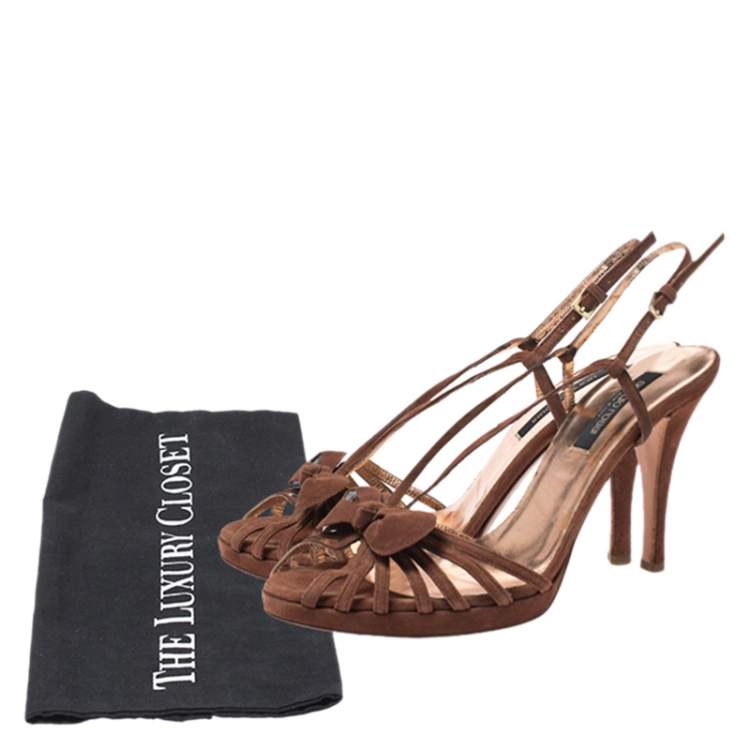 Pre Owned Sergio Rossi Brown Suede Strappy Bow Sandals Size 38