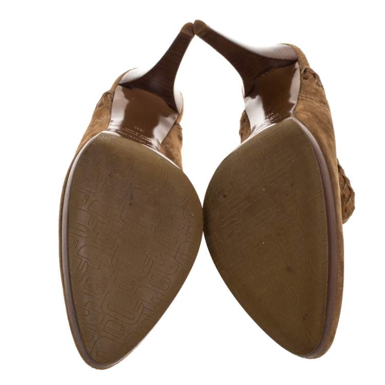 Pre Owned Sergio Rossi Beige Suede Wooden Platform Pointed Toe Mules Size 38
