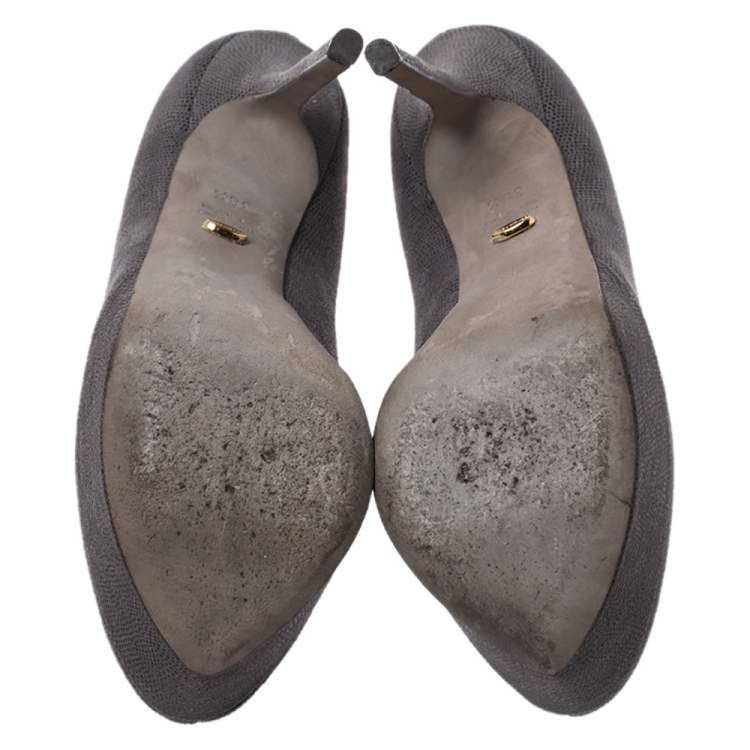 Pre Owned Sergio Rossi Grey Textured Leather Peep Toe Platform Pumps Size 38.5