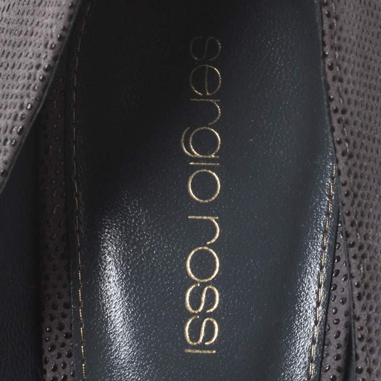 Pre Owned Sergio Rossi Grey Textured Leather Peep Toe Platform Pumps Size 38.5