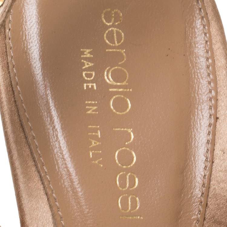 Pre Owned Sergio Rossi Beige Satin Crystal Embellished Slingback Sandals Size 38.5