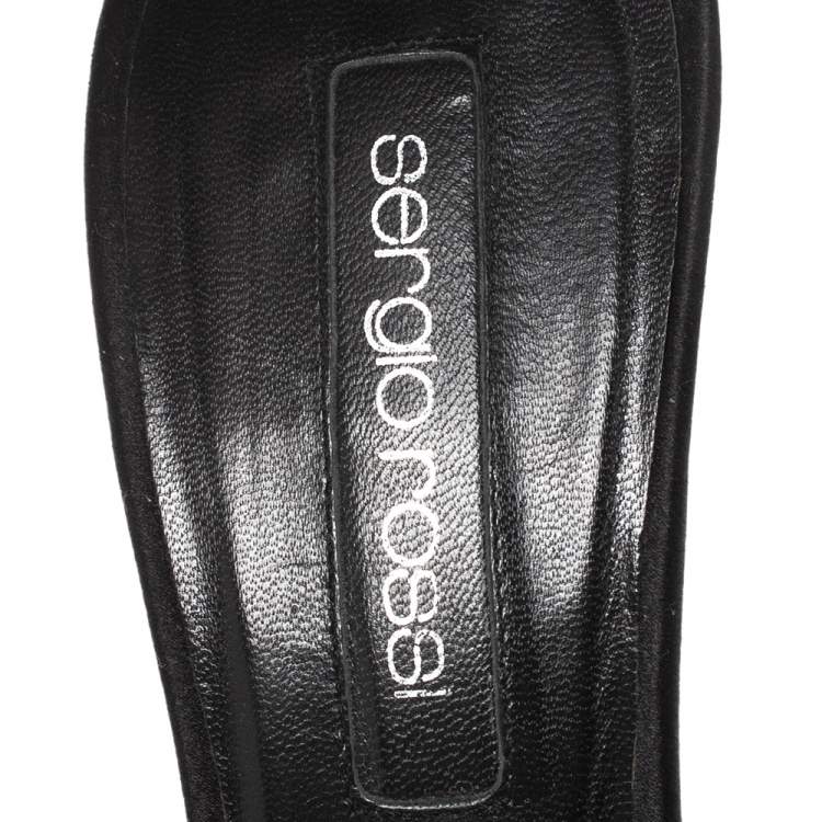 Pre Owned Sergio Rossi Black Satin Beaded Ankle Strap Sandals Size 39.5