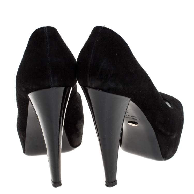 Pre Owned Sergio Rossi Black Suede Peep Toe Platform Pumps Size 38