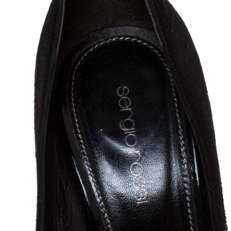 Pre Owned Sergio Rossi Black Suede Peep Toe Platform Pumps Size 38