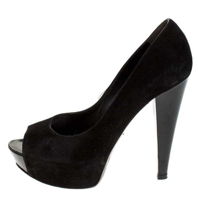 Pre Owned Sergio Rossi Black Suede Peep Toe Platform Pumps Size 38