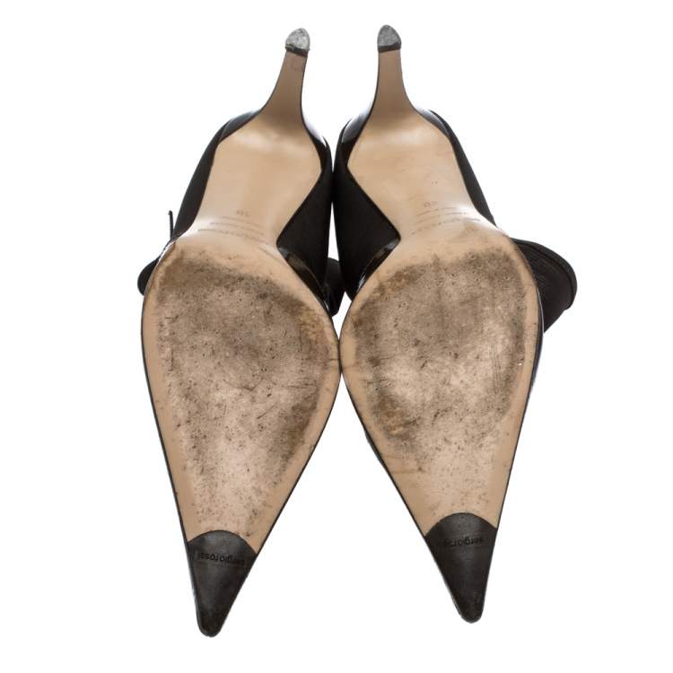 Pre Owned Sergio Rossi Dark Brown Leather and Mesh Pointed Toe Ankle Boots Size 40
