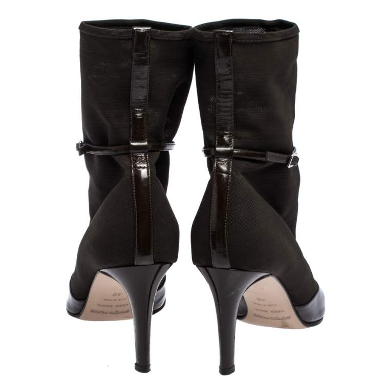 Pre Owned Sergio Rossi Dark Brown Leather and Mesh Pointed Toe Ankle Boots Size 40