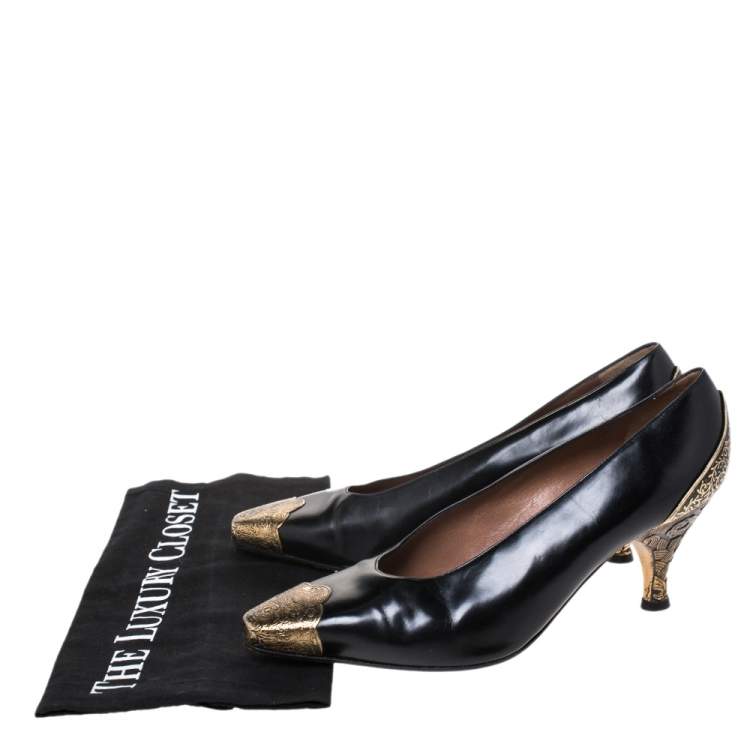 Pre Owned Sergio Rossi Black Leather Metal Detail Square Toe Pumps Size 38