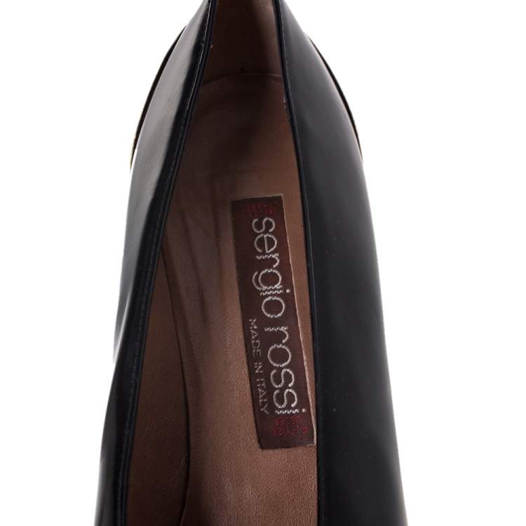 Pre Owned Sergio Rossi Black Leather Metal Detail Square Toe Pumps Size 38
