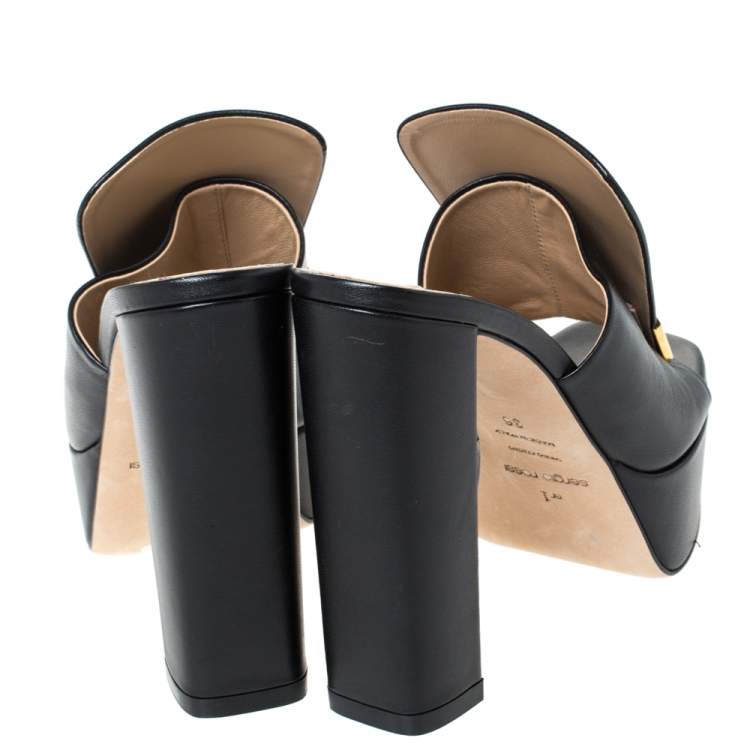 Pre Owned Sergio Rossi Black Leather SR1 Platform Slide Mules Size 36
