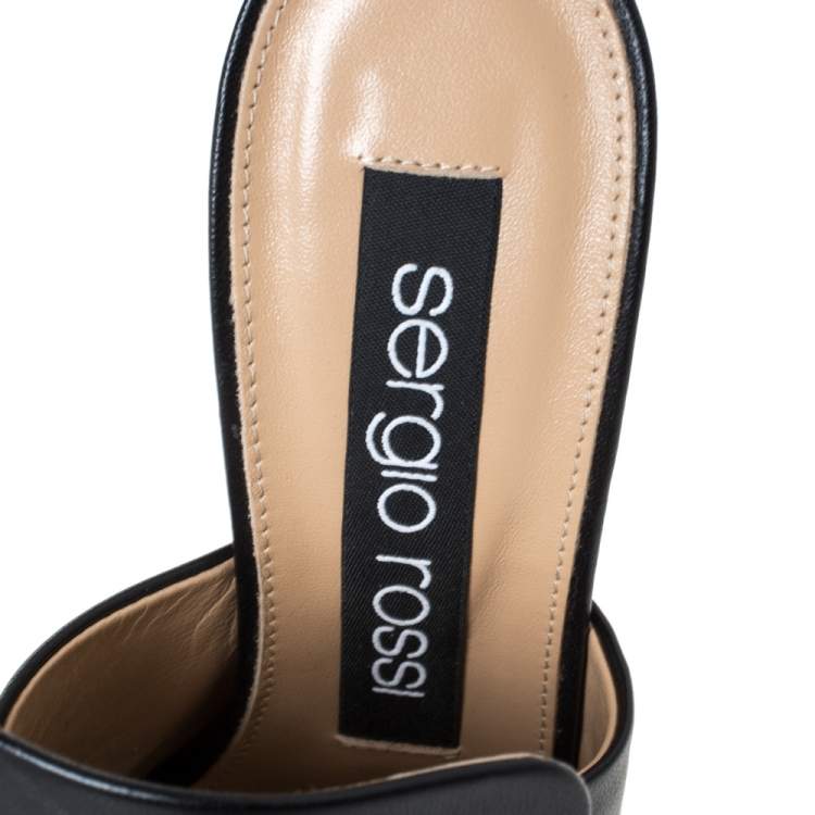 Pre Owned Sergio Rossi Black Leather SR1 Platform Slide Mules Size 36