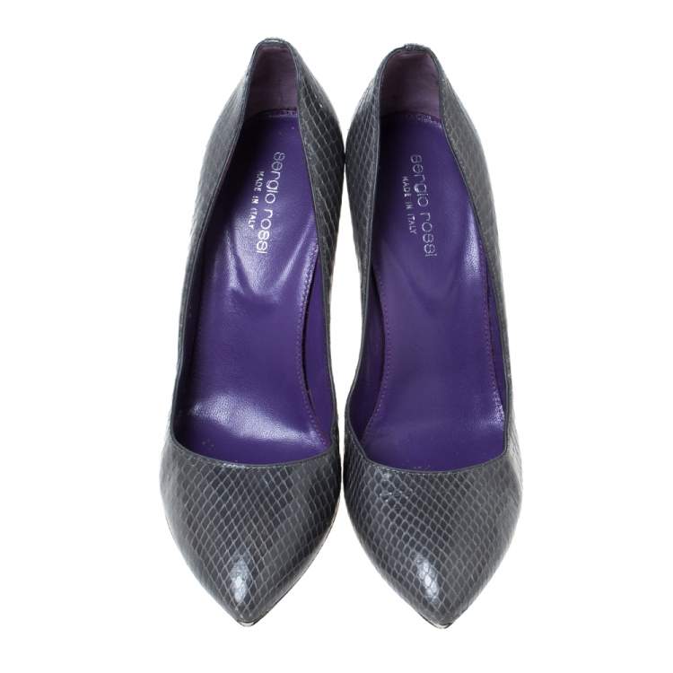 Pre Owned Sergio Rossi Grey Python Leather Pointed Toe Pumps Size 38