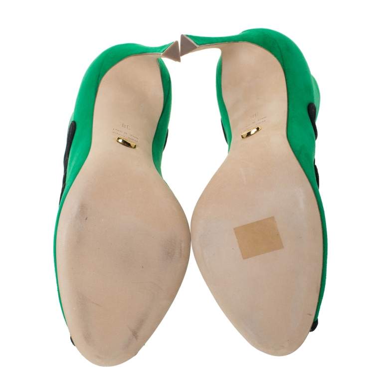 Pre Owned Sergio Rossi Green Suede Lagoon Cut Out Pumps Size 38