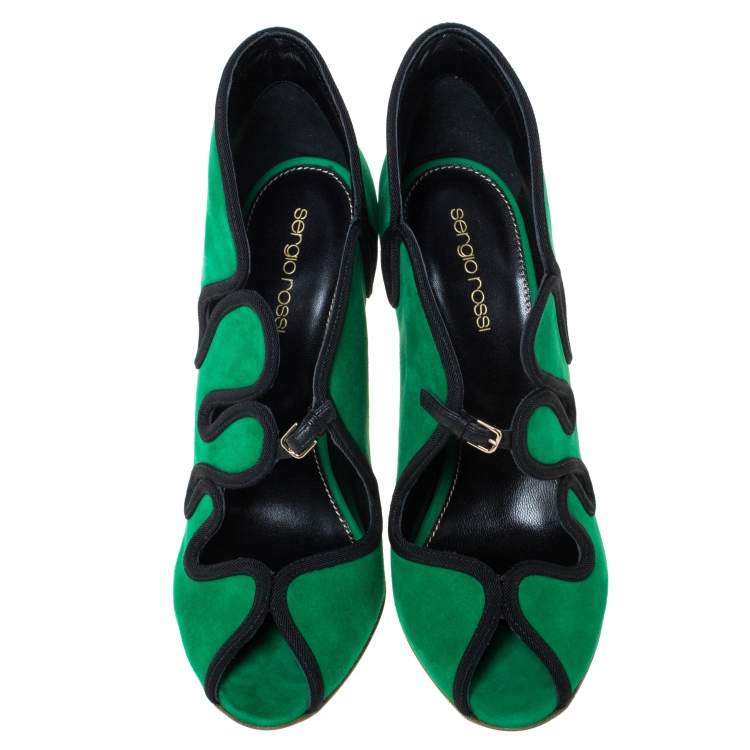 Pre Owned Sergio Rossi Green Suede Lagoon Cut Out Pumps Size 38