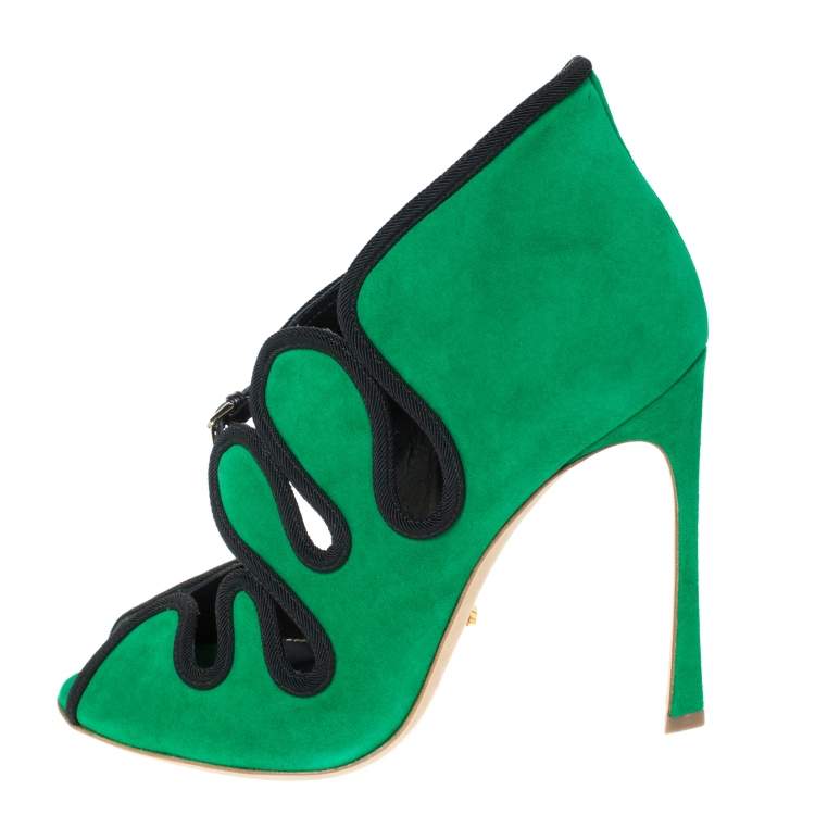 Pre Owned Sergio Rossi Green Suede Lagoon Cut Out Pumps Size 38