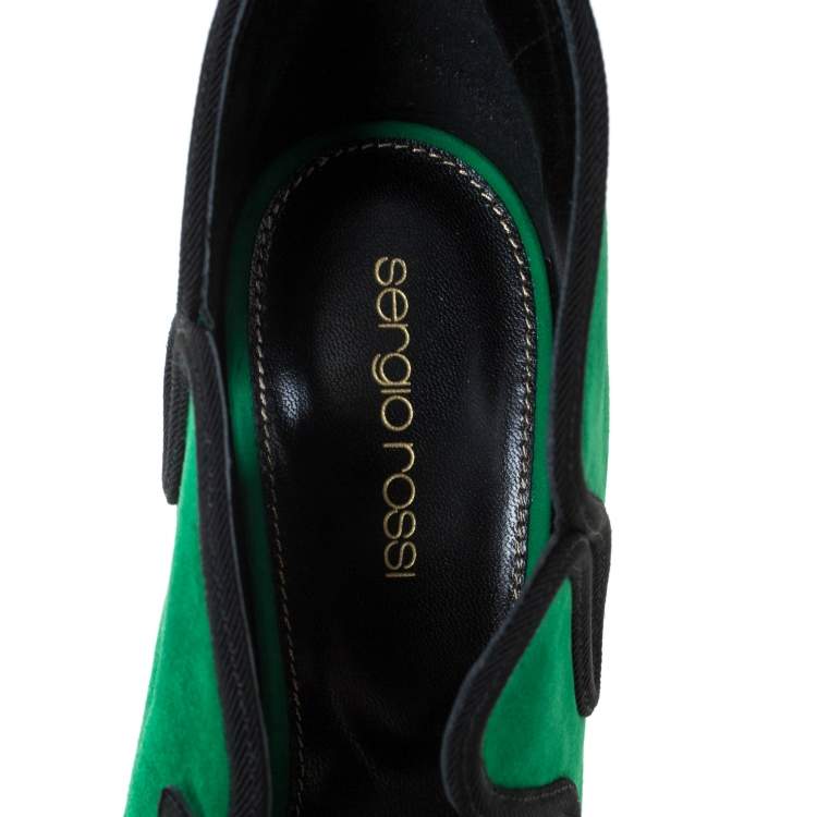 Pre Owned Sergio Rossi Green Suede Lagoon Cut Out Pumps Size 38