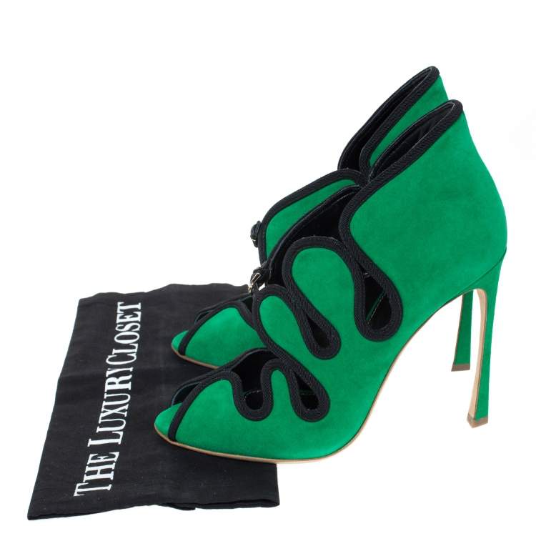 Pre Owned Sergio Rossi Green Suede Lagoon Cut Out Pumps Size 38