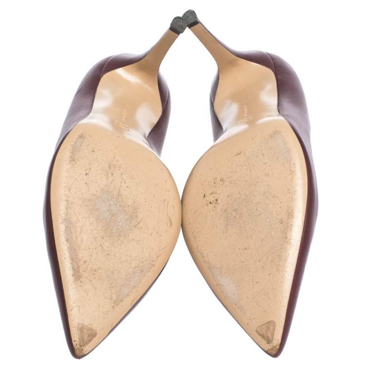 Pre Owned Sergio Rossi Burgundy Leather Pointed Toe Pumps Size 39